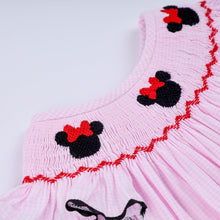 Red character hand smocked plaid ruffle bubble - ARIA KIDS