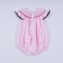 Red character hand smocked plaid ruffle bubble - ARIA KIDS