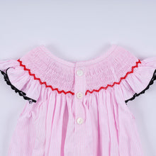 Red character hand smocked plaid ruffle bubble - ARIA KIDS