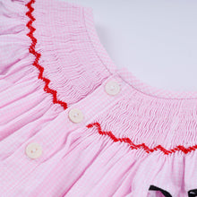 Red character hand smocked plaid ruffle bubble - ARIA KIDS