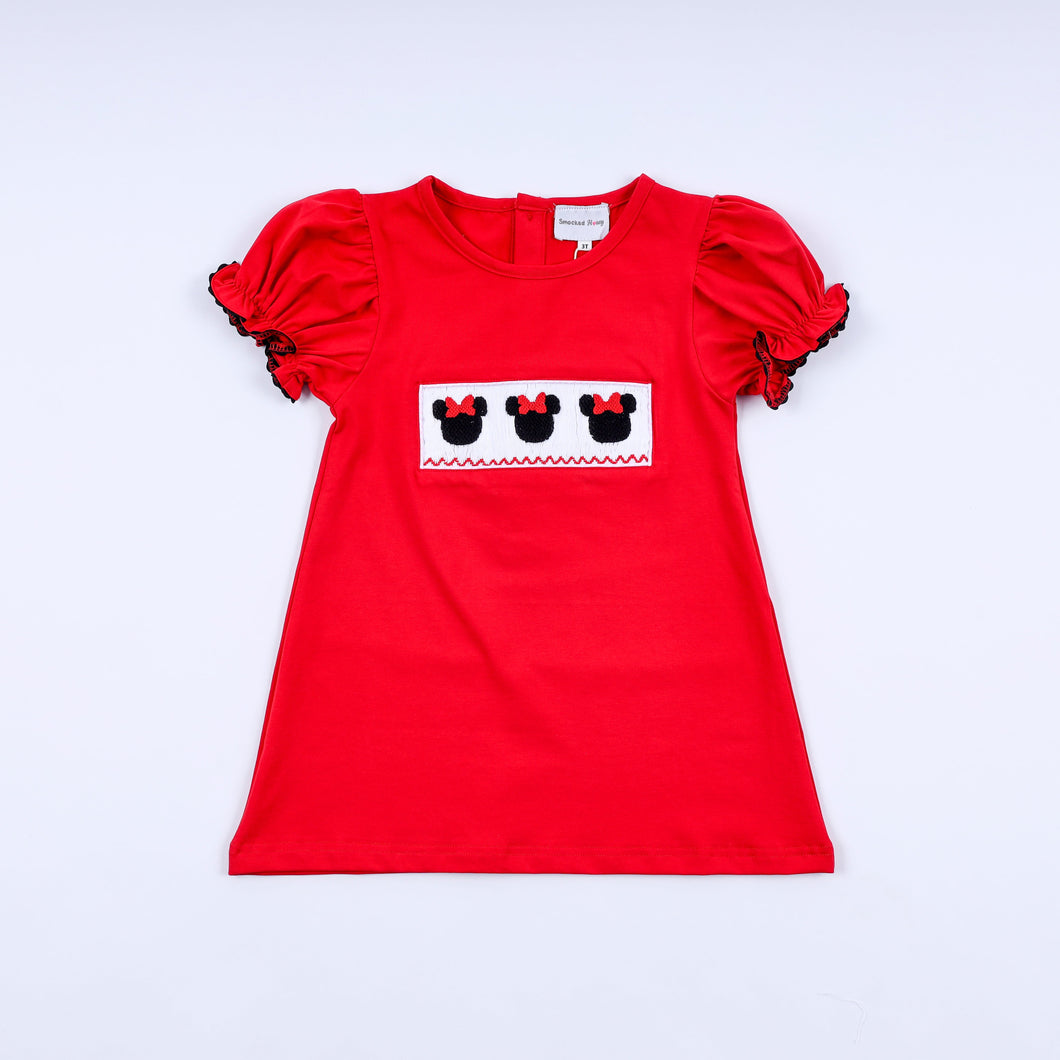 Red character hand smocked dress - ARIA KIDS