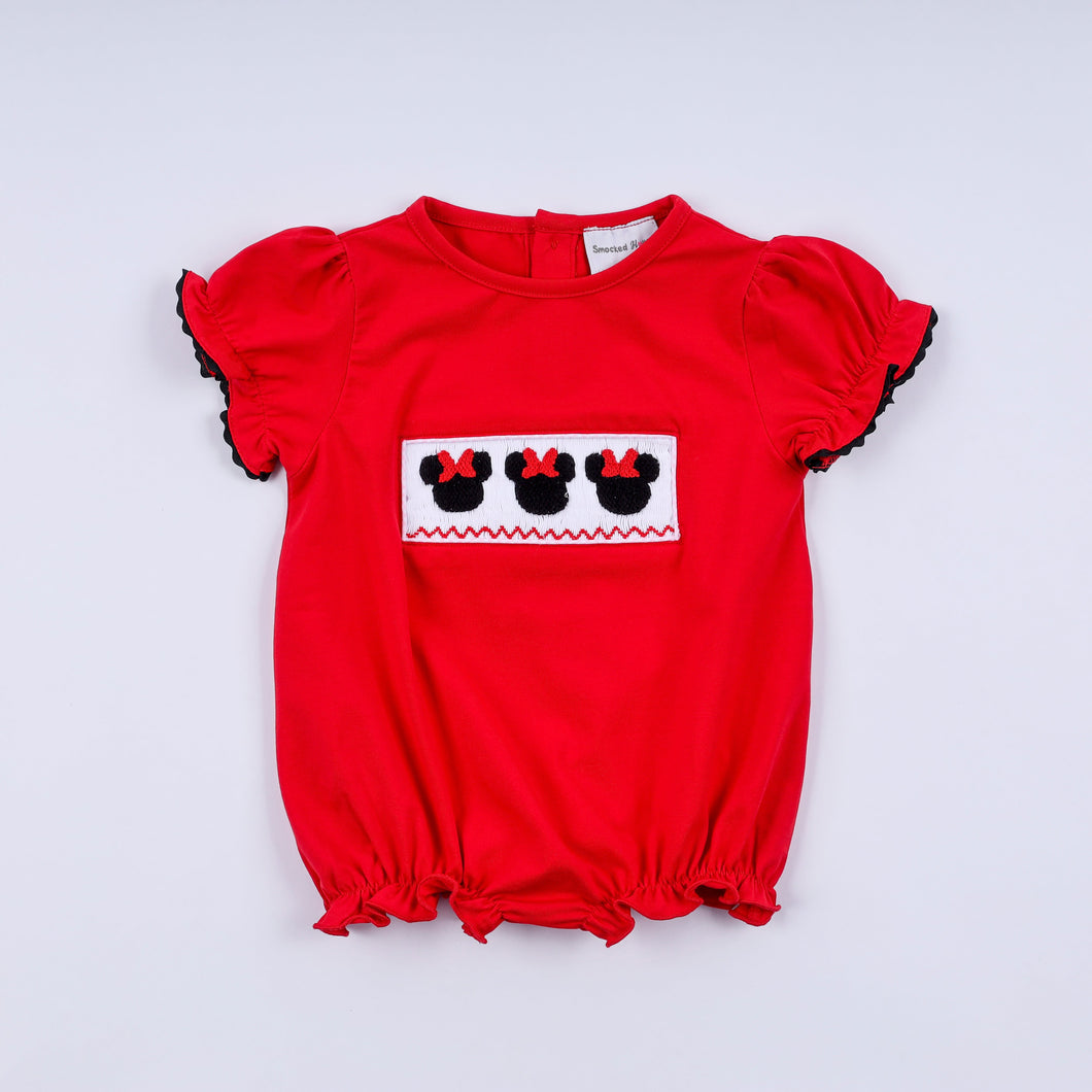 Red character hand smocked bubble - ARIA KIDS