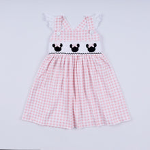 Pink character hand smocked gingham ruffle dress - ARIA KIDS