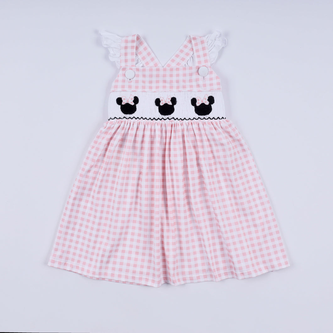 Pink character hand smocked gingham ruffle dress - ARIA KIDS