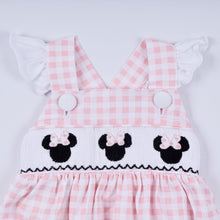 Pink character hand smocked gingham ruffle bubble - ARIA KIDS