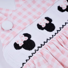 Pink character hand smocked gingham ruffle bubble - ARIA KIDS