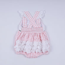 Pink character hand smocked gingham ruffle bubble - ARIA KIDS