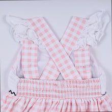 Pink character hand smocked gingham ruffle bubble - ARIA KIDS