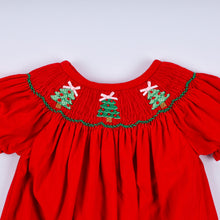 Red christmas tree hand smocked romper - ARIA KIDS