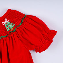 Red christmas tree hand smocked romper - ARIA KIDS