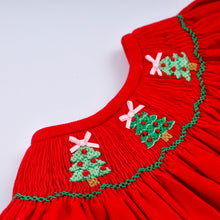 Red christmas tree hand smocked romper - ARIA KIDS