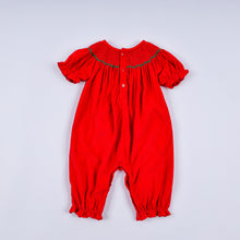 Red christmas tree hand smocked romper - ARIA KIDS