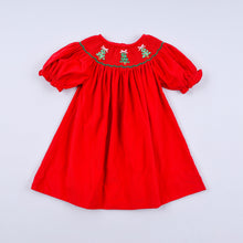 Red christmas tree hand smocked dress - ARIA KIDS