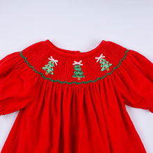 Red christmas tree hand smocked dress - ARIA KIDS