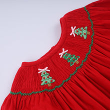 Red christmas tree hand smocked dress - ARIA KIDS