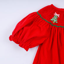 Red christmas tree hand smocked dress - ARIA KIDS