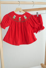 Red christmas tree hand smocked bloomer set - ARIA KIDS
