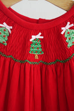 Red christmas tree hand smocked bloomer set - ARIA KIDS
