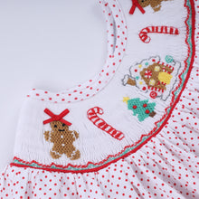 Red gingerbread hand smocked ruffle pants set - ARIA KIDS