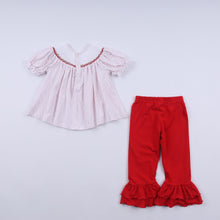 Red gingerbread hand smocked ruffle pants set - ARIA KIDS
