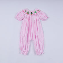 Pink christmas tree hand smocked ruffle romper - ARIA KIDS
