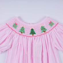 Pink christmas tree hand smocked ruffle romper - ARIA KIDS