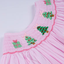 Pink christmas tree hand smocked ruffle romper - ARIA KIDS
