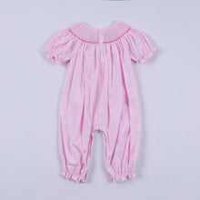 Pink christmas tree hand smocked ruffle romper - ARIA KIDS