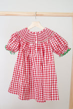 Red christmas santa tree reindeer hand smocked gingham dress - ARIA KIDS
