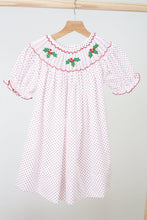 Pink christmas bishop hand smocked dot dress - ARIA KIDS