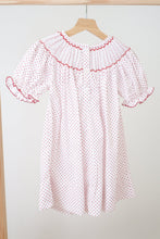 Pink christmas bishop hand smocked dot dress - ARIA KIDS