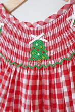 Red christmas tree hand smocked gingham dress - ARIA KIDS