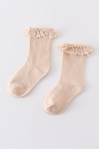 Beige Knit lace girls socks - ARIA KIDS