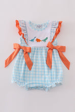 Blue dinosaur embroidery ruffle gingham bubble - ARIA KIDS