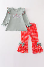 Green santa claus embroidery ruffle girl set