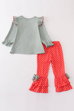 Green santa claus embroidery ruffle girl set