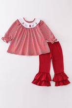 Red plaid print Alaba elephant embroidered girl set - ARIA KIDS