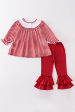 Red plaid print Alaba elephant embroidered girl set - ARIA KIDS