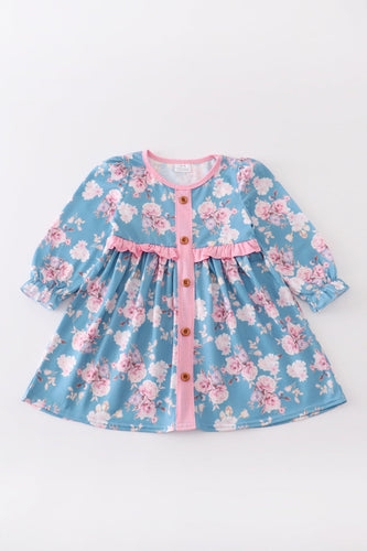 Blue floral print girl dress - ARIA KIDS