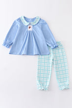 Blue cotton embroidery plaid girl set - ARIA KIDS