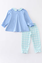 Blue cotton embroidery plaid girl set - ARIA KIDS