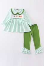Green plaid leaf embroidery girl set - ARIA KIDS