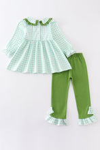 Green plaid leaf embroidery girl set - ARIA KIDS