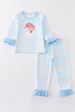 Blue plaid santa claus applique girl set - ARIA KIDS