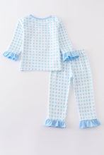 Blue plaid santa claus applique girl set - ARIA KIDS