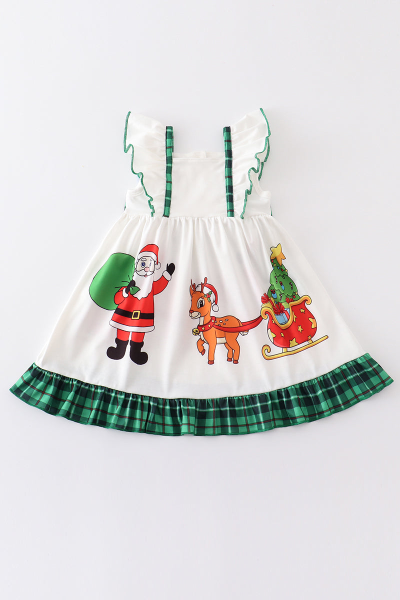 Green christmas plaid ruffle dress - ARIA KIDS