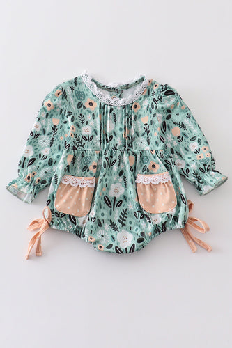 Green floral print baby girl bubble - ARIA KIDS