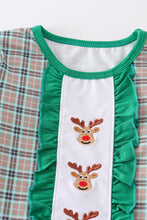 Green plaid christmas deer embroidery girl pajamas set - ARIA KIDS