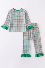 Green plaid christmas deer embroidery girl pajamas set - ARIA KIDS
