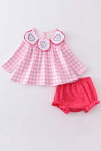Pink valentine's day plaid embroidery baby set - ARIA KIDS